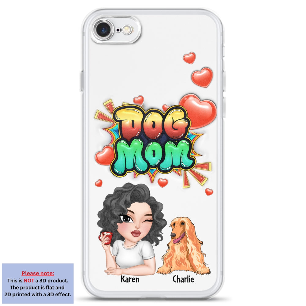 Personalized 3D Inflated Effect Dog Mom Gradient Phone Case - Customizable for Smartphones