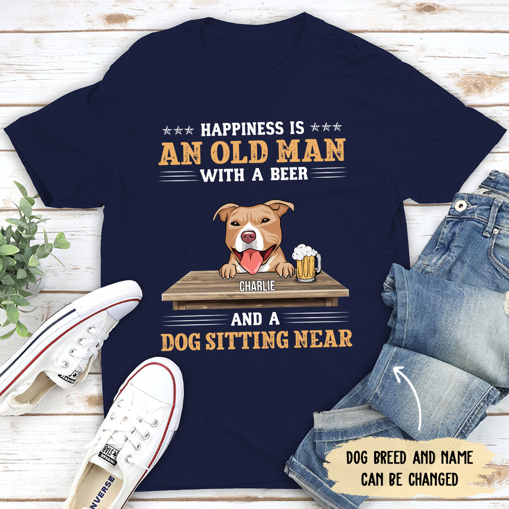 Personalized Unisex 'Old Man With Beer And Dog' T-shirt - Ideal Gift for Pet Lovers