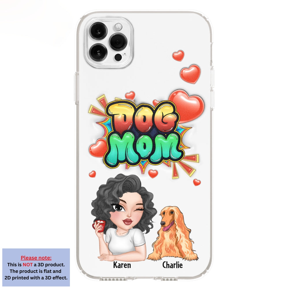 Personalized 3D Inflated Effect Dog Mom Gradient Phone Case - Customizable for Smartphones