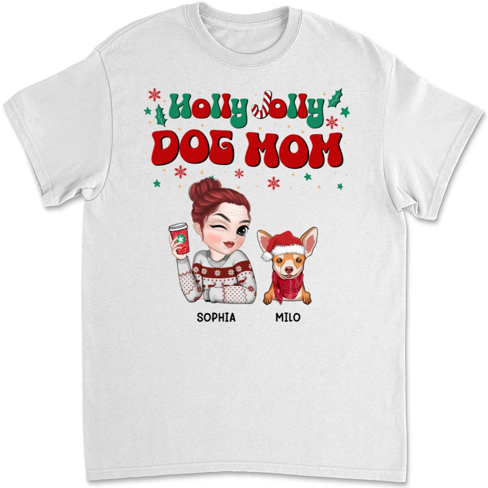 Customizable Unisex Dog Mom Christmas T-shirt - Ideal Gift for Pet Lovers