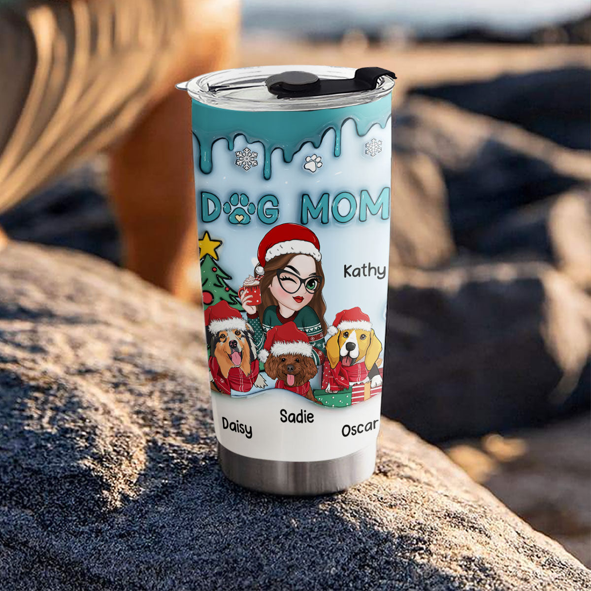 Personalized 3D Inflated Effect Christmas Tumbler for Dog Moms