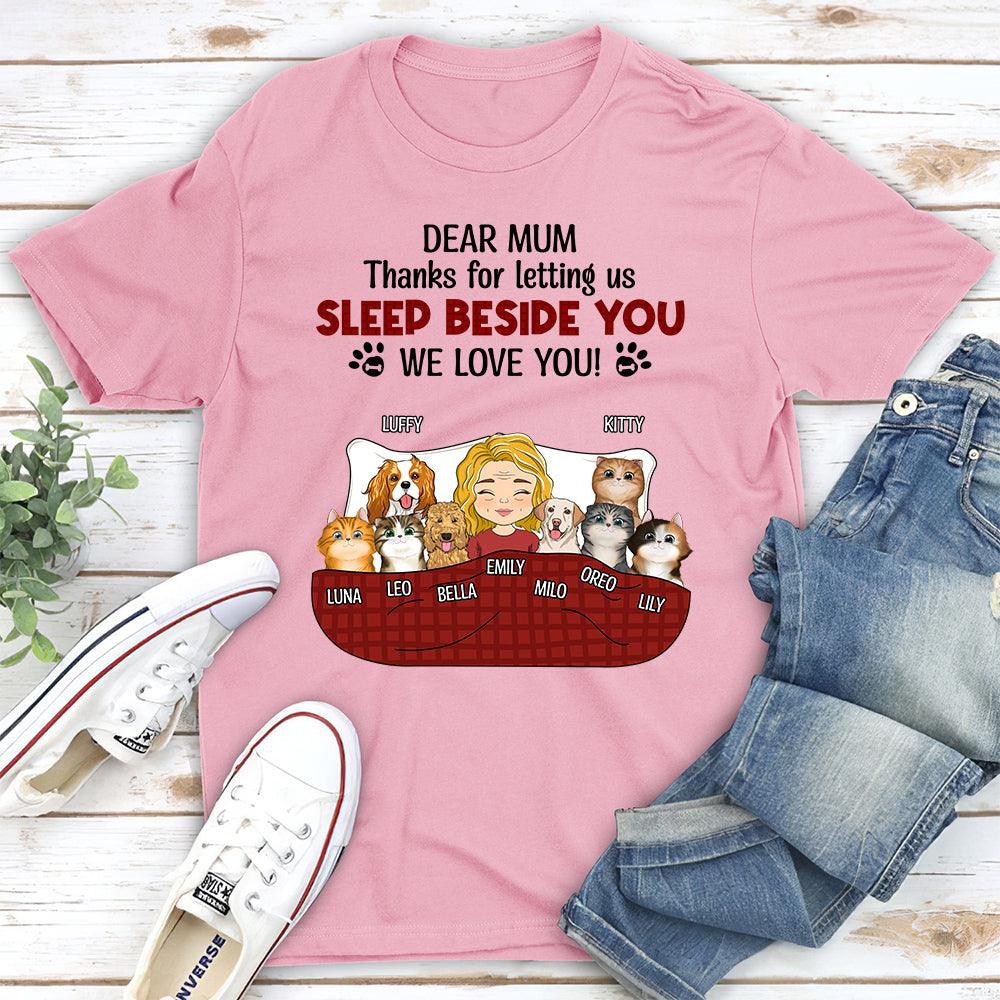 Personalized Custom Unisex 'Let Us Sleep Beside You' T-shirt for Pet Lovers