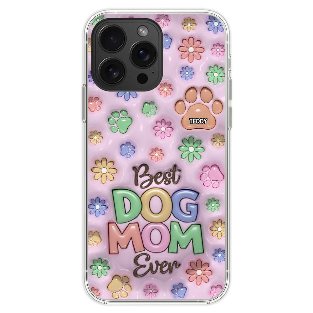 Customizable 3D Inflated Effect Dog Mom Flower And Paw Personalized Phone Case