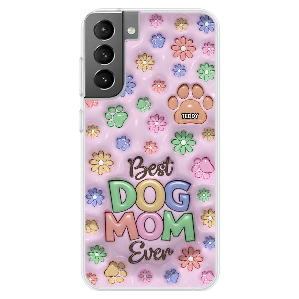 Customizable 3D Inflated Effect Dog Mom Flower And Paw Personalized Phone Case