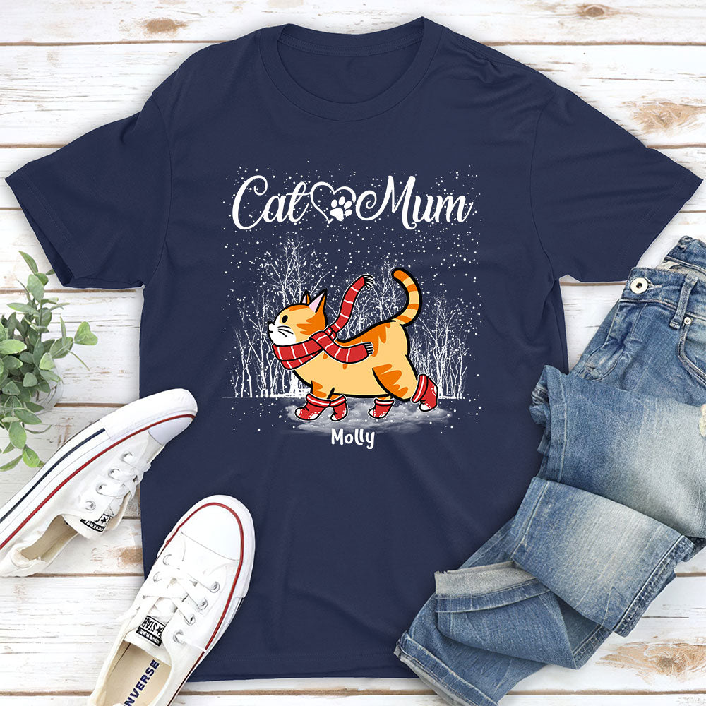 Customizable Cat Dad & Mom Unisex Snow T-shirt - Ideal Gift for Pet Lovers