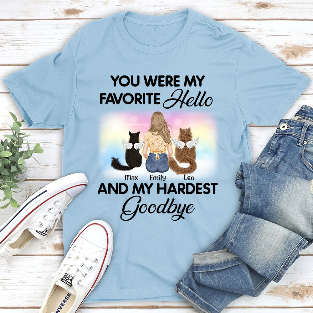 Personalized Custom Unisex 'My Favorite Hello Cat' Memorial T-shirt for Pet Lovers