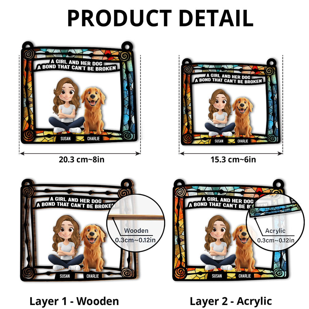 Personalized Dog And Girl Sitting In Frame Suncatcher - Ideal Home Decor & Gift