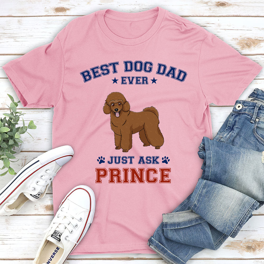 Best Dog Dad Personalized Custom Unisex T-shirt in Red and Blue