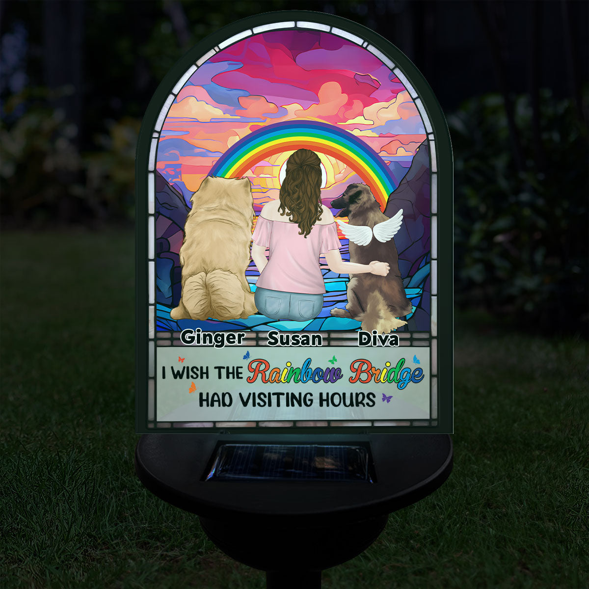 Personalized Rainbow Bridge Custom Solar Light with Visiting Hours Tribute