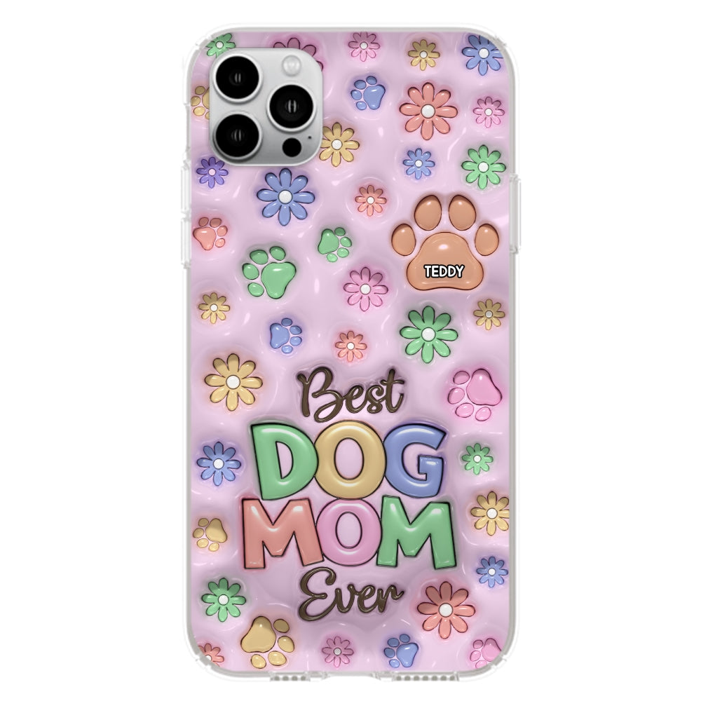 Customizable 3D Inflated Effect Dog Mom Flower And Paw Personalized Phone Case