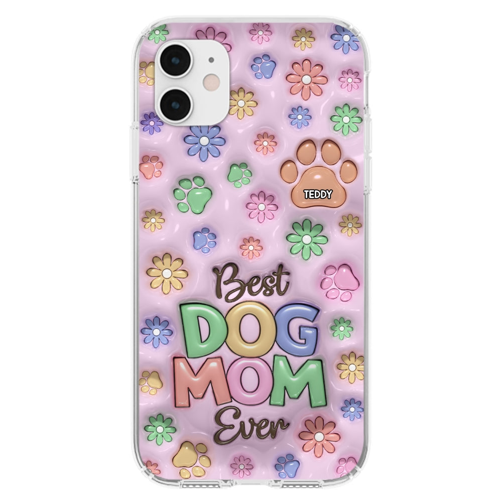 Customizable 3D Inflated Effect Dog Mom Flower And Paw Personalized Phone Case
