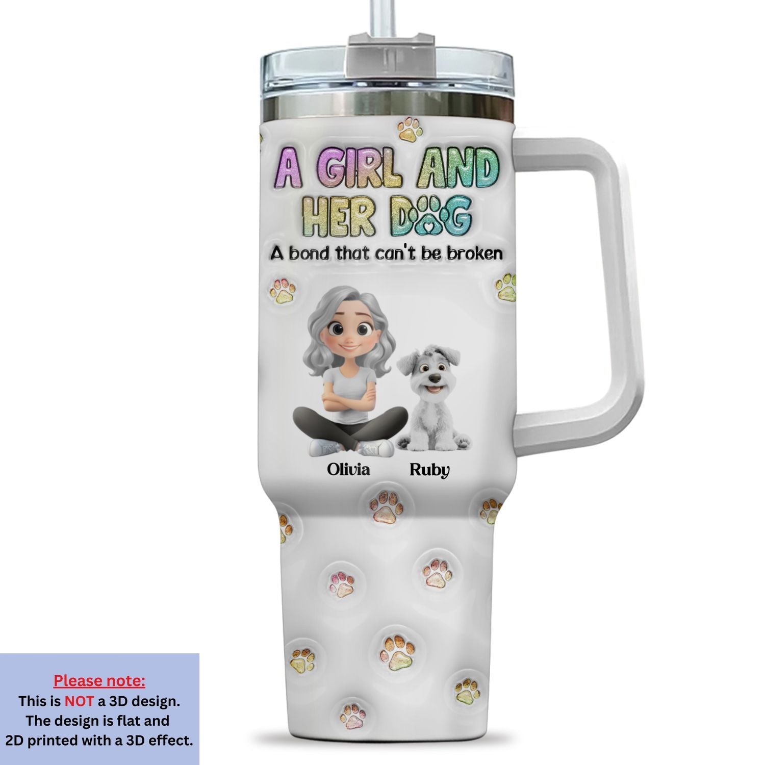 Personalized 3D Inflated Effect Tumbler: A Girl And Her Dog Design