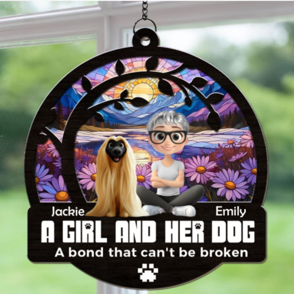 Personalized Custom Suncatcher: A Girl and Her Adorable Dogs
