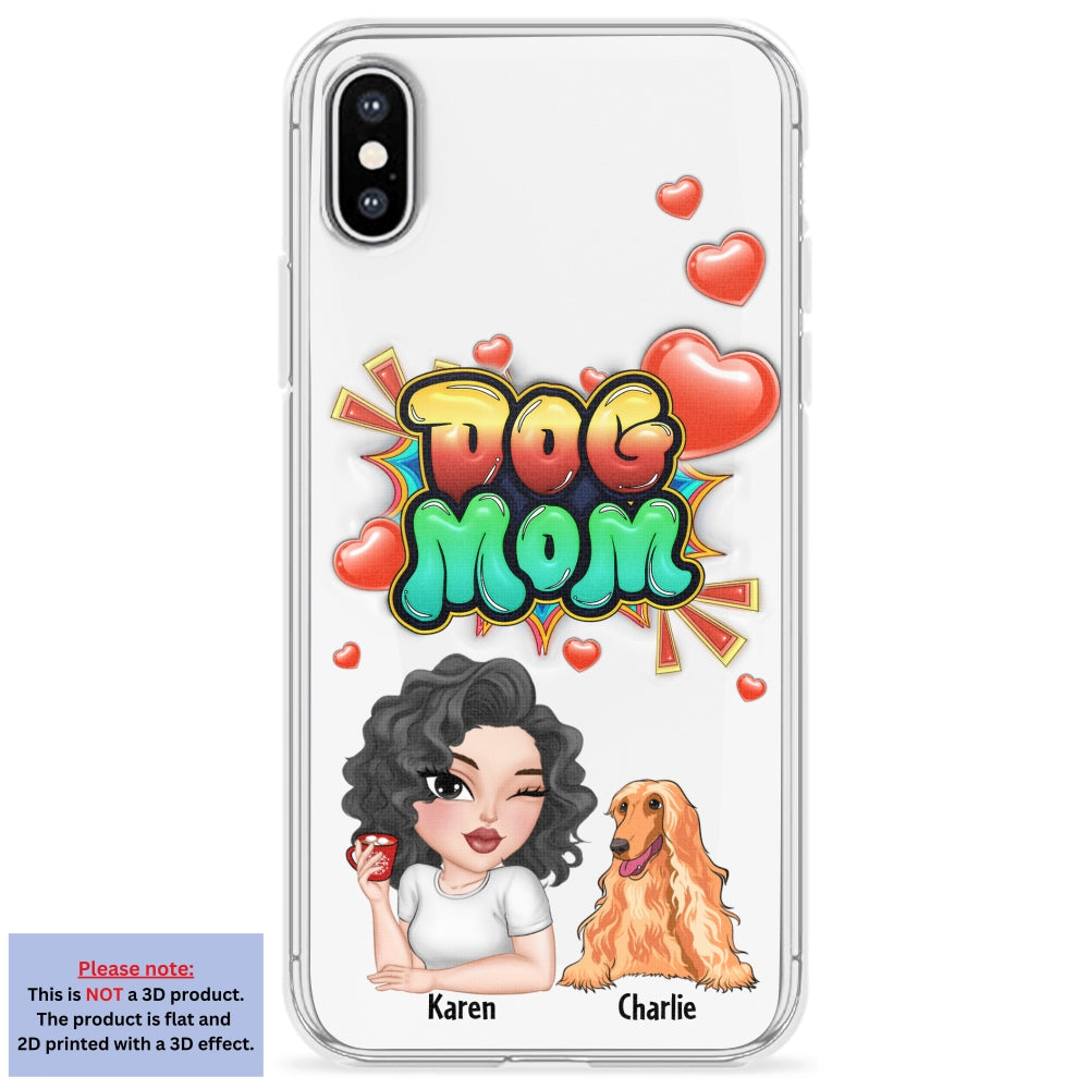 Personalized 3D Inflated Effect Dog Mom Gradient Phone Case - Customizable for Smartphones