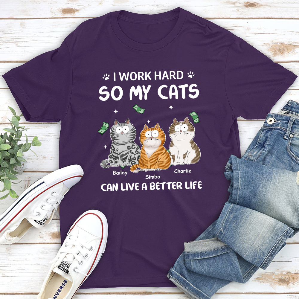 Personalized Custom Unisex 'I Work Hard For Cat' T-shirt - Ideal Gift for Pet Lovers