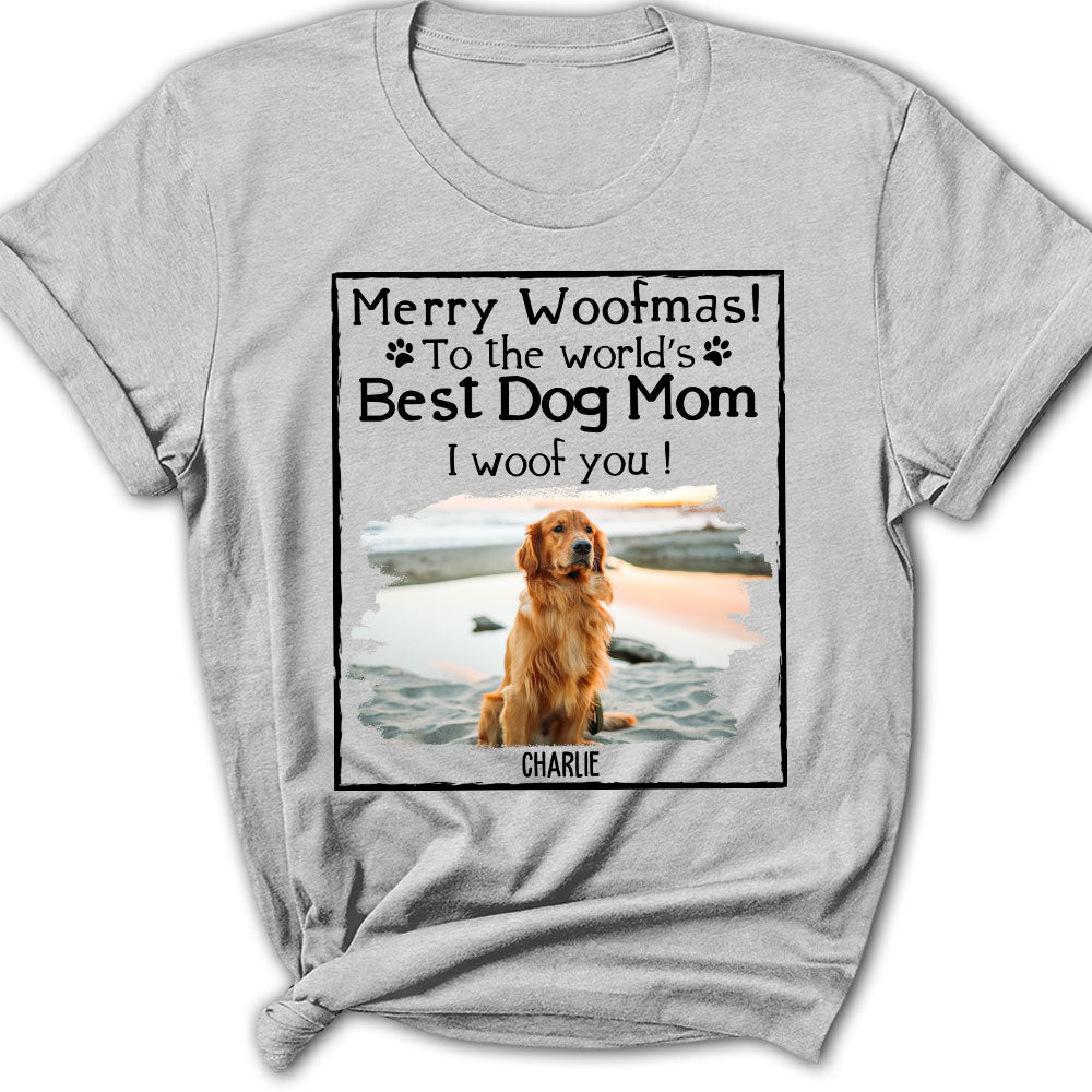 Customizable Woof Dog Dad Mom Christmas Photo Personalized Women's T-Shirt