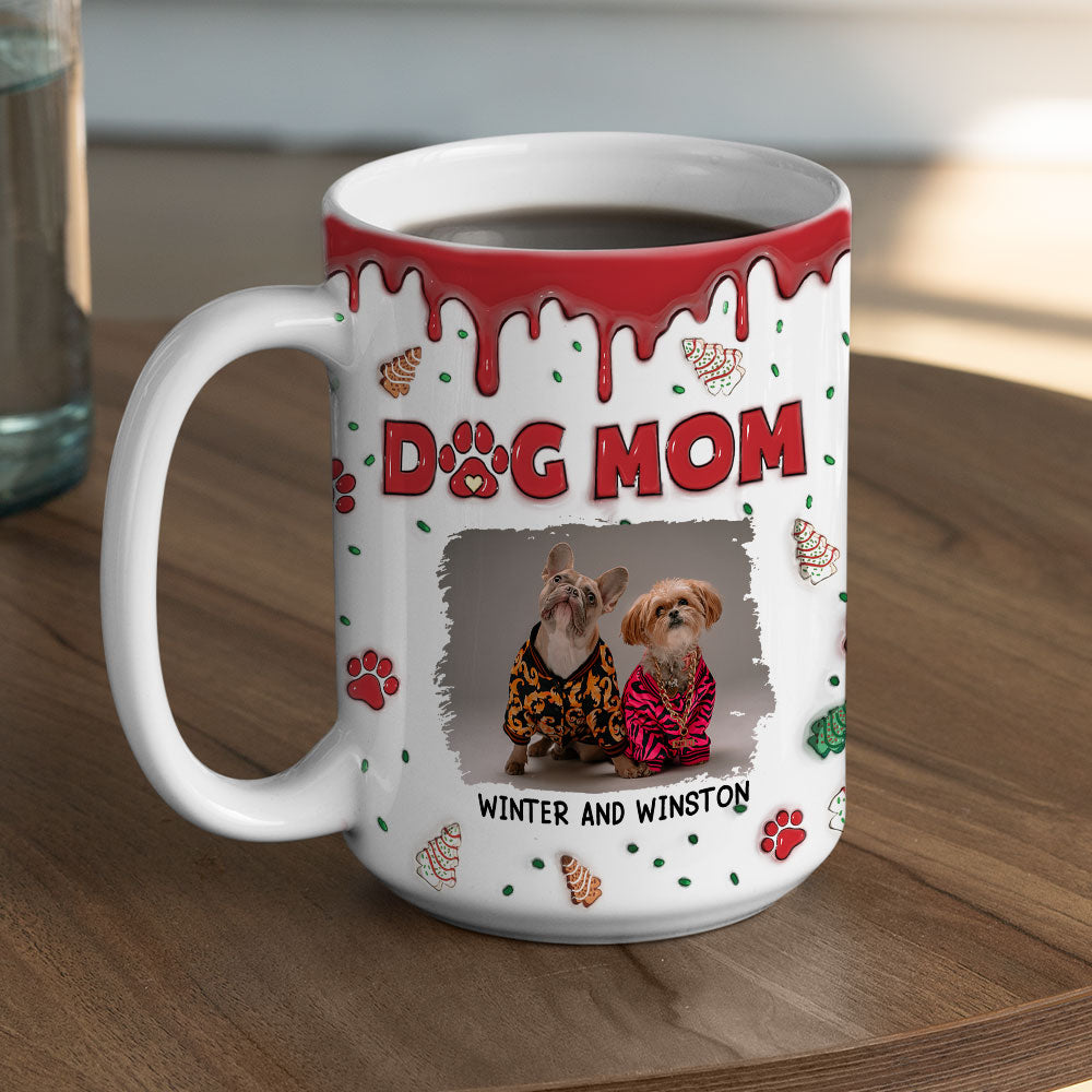 Personalized 3D Inflated Effect Dog Mom Christmas Cake Photo Mug