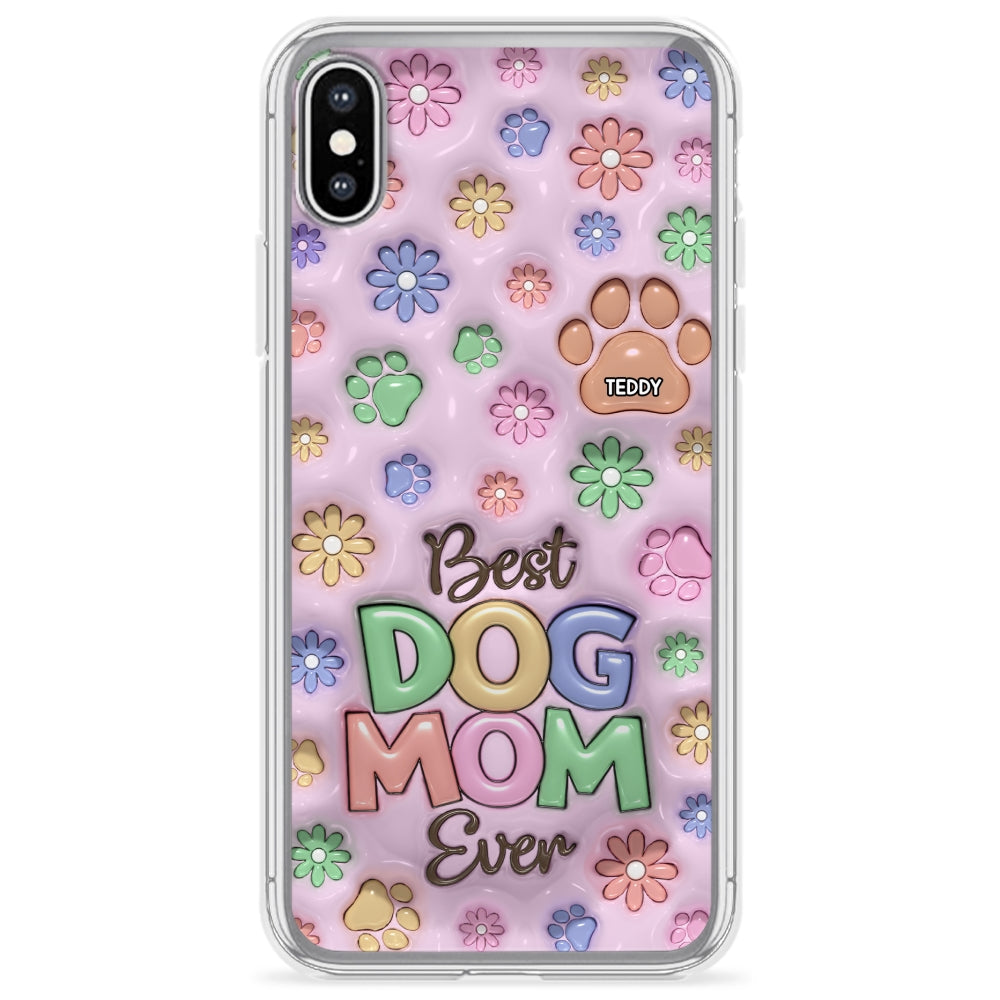 Customizable 3D Inflated Effect Dog Mom Flower And Paw Personalized Phone Case