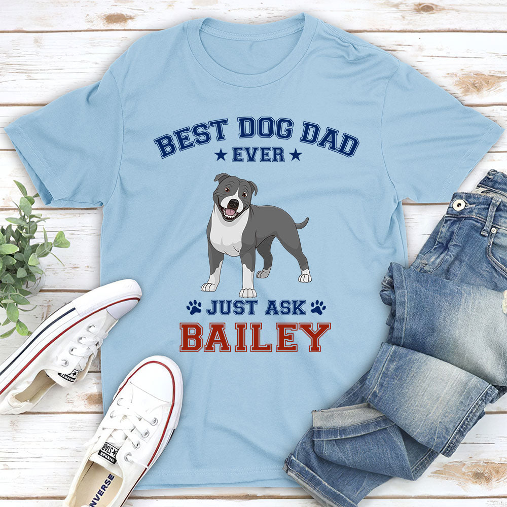 Best Dog Dad Personalized Custom Unisex T-shirt in Red and Blue