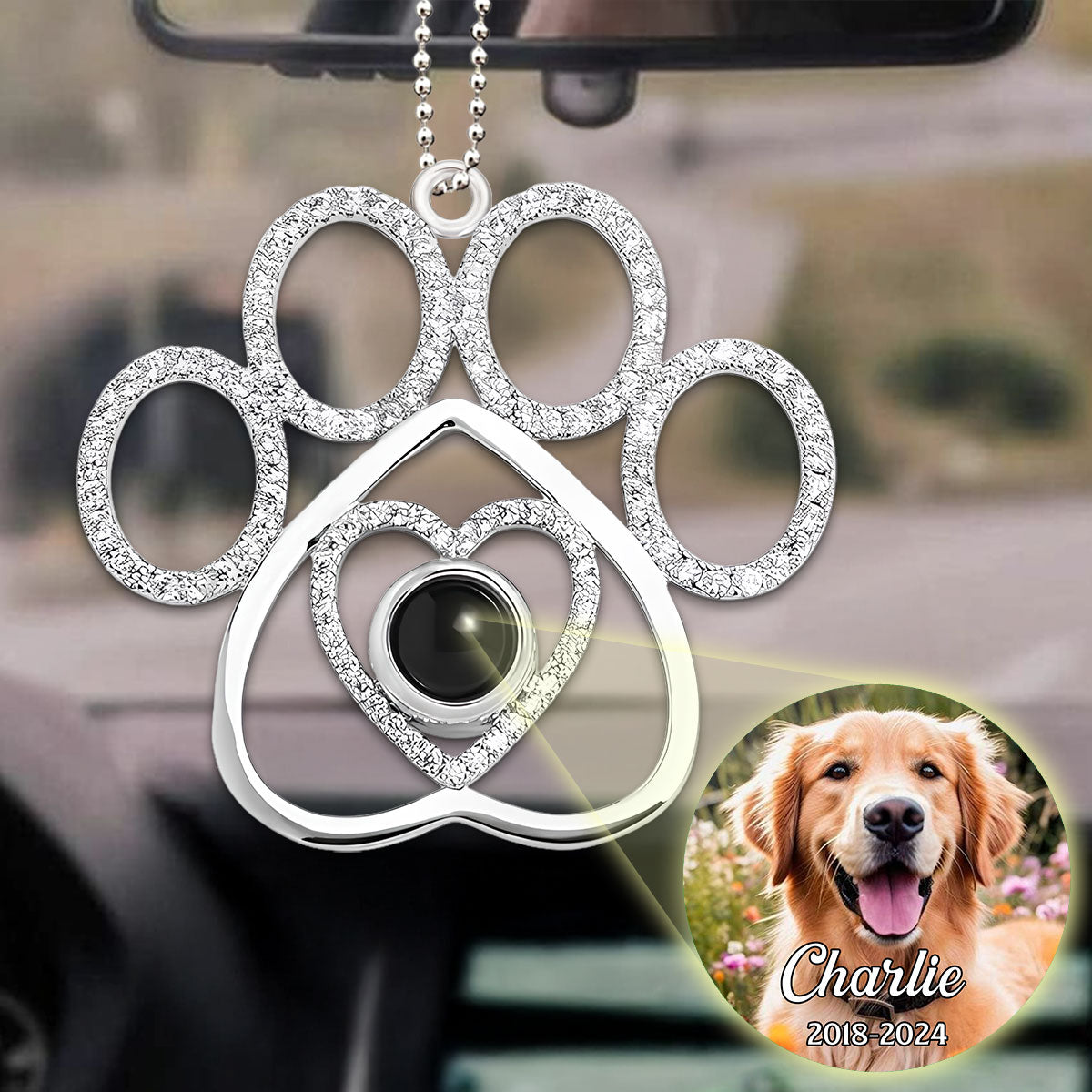 Personalized Pet Paw Projection Car Ornament: You Left Your Paw Prints On My Heart