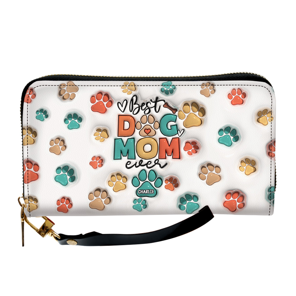 Customizable Personalized Dog Mom Leather Wallet with Paw Design