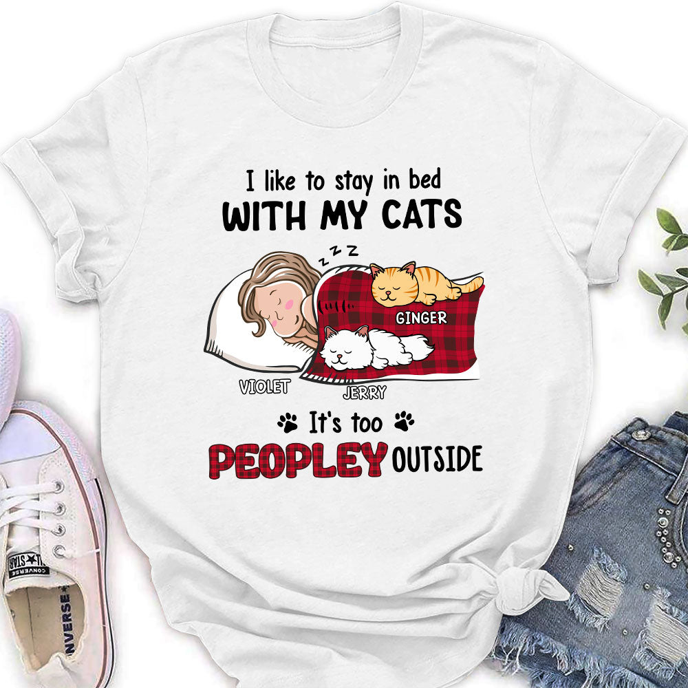 Personalized Custom Women's 'Like To Stay In Bed Cat' T-shirt - Ideal Gift for Pet Lovers