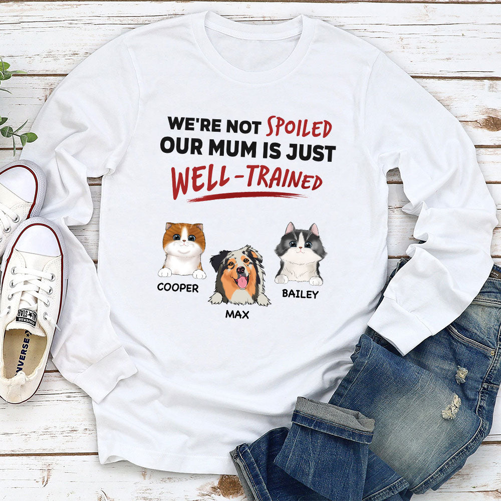 Customizable Personalized Long Sleeve T-shirt: 'Our Dad Is Just Well Trained' - Ideal for Pet Lovers