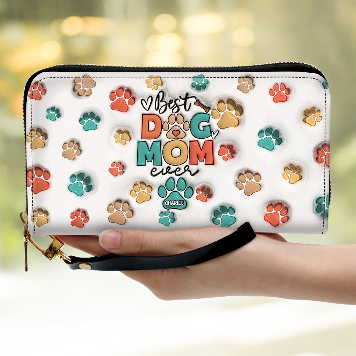 Customizable Personalized Dog Mom Leather Wallet with Paw Design