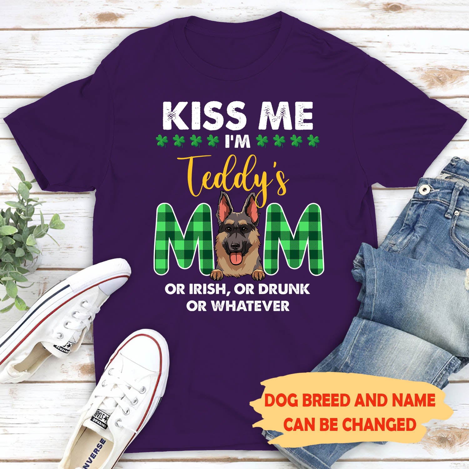 Customizable Unisex Kiss Me Dog Mom/Dad St. Patrick's Day T-shirt - Ideal Gift for Pet Lovers