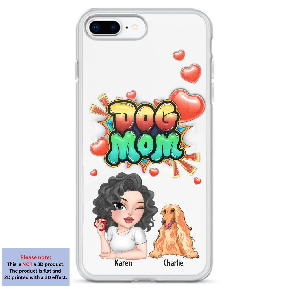 Personalized 3D Inflated Effect Dog Mom Gradient Phone Case - Customizable for Smartphones