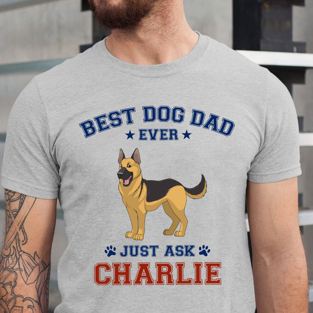 Best Dog Dad Personalized Custom Unisex T-shirt in Red and Blue