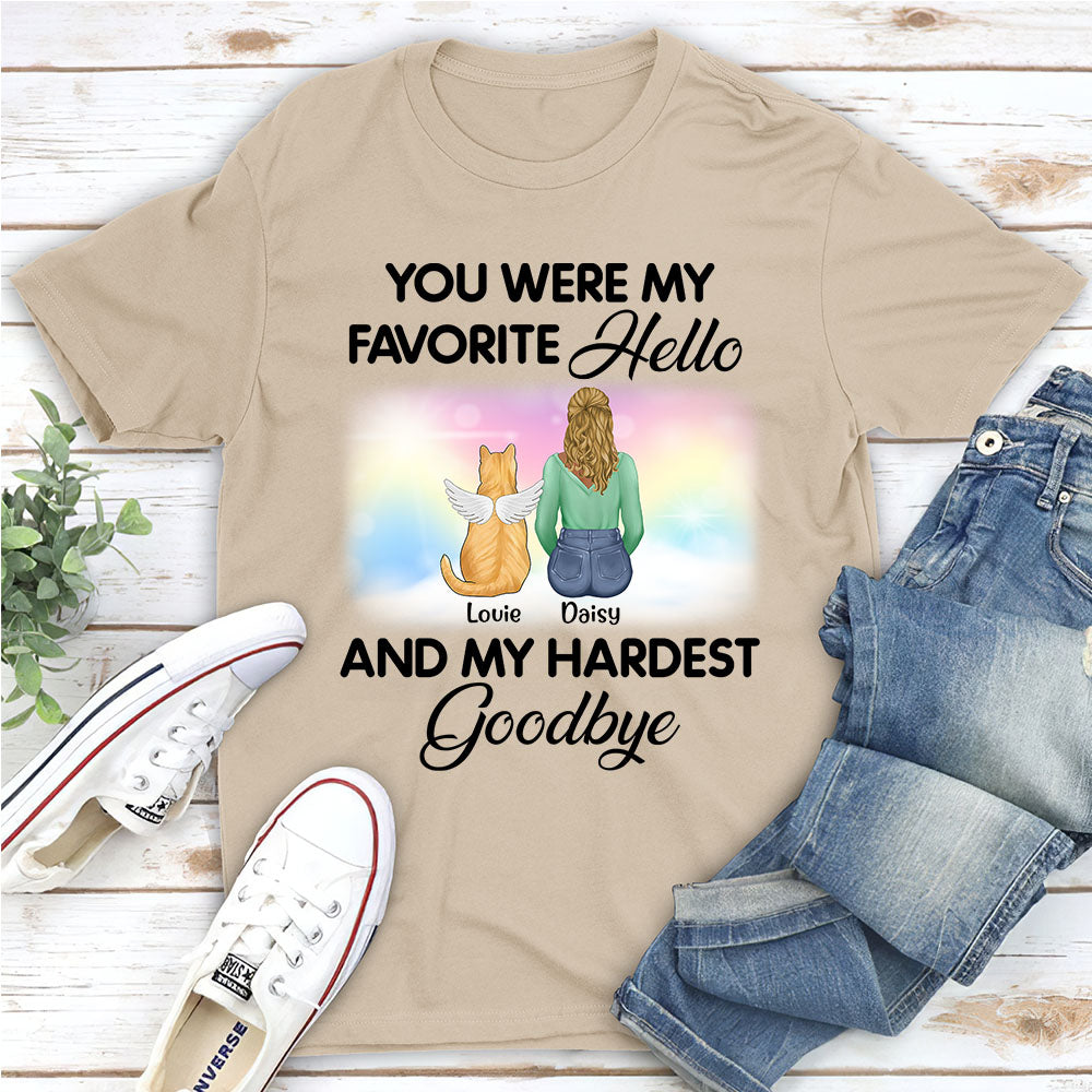 Personalized Custom Unisex 'My Favorite Hello Cat' Memorial T-shirt for Pet Lovers