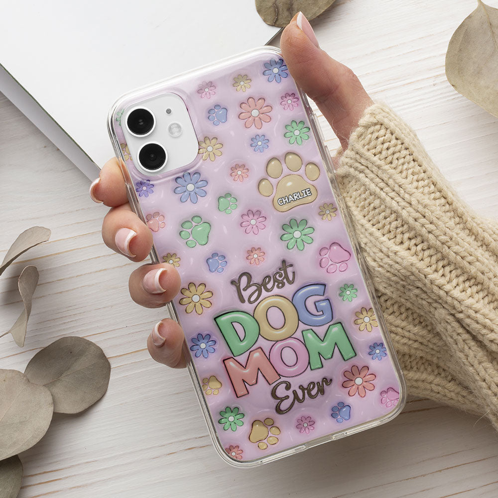 Customizable 3D Inflated Effect Dog Mom Flower And Paw Personalized Phone Case