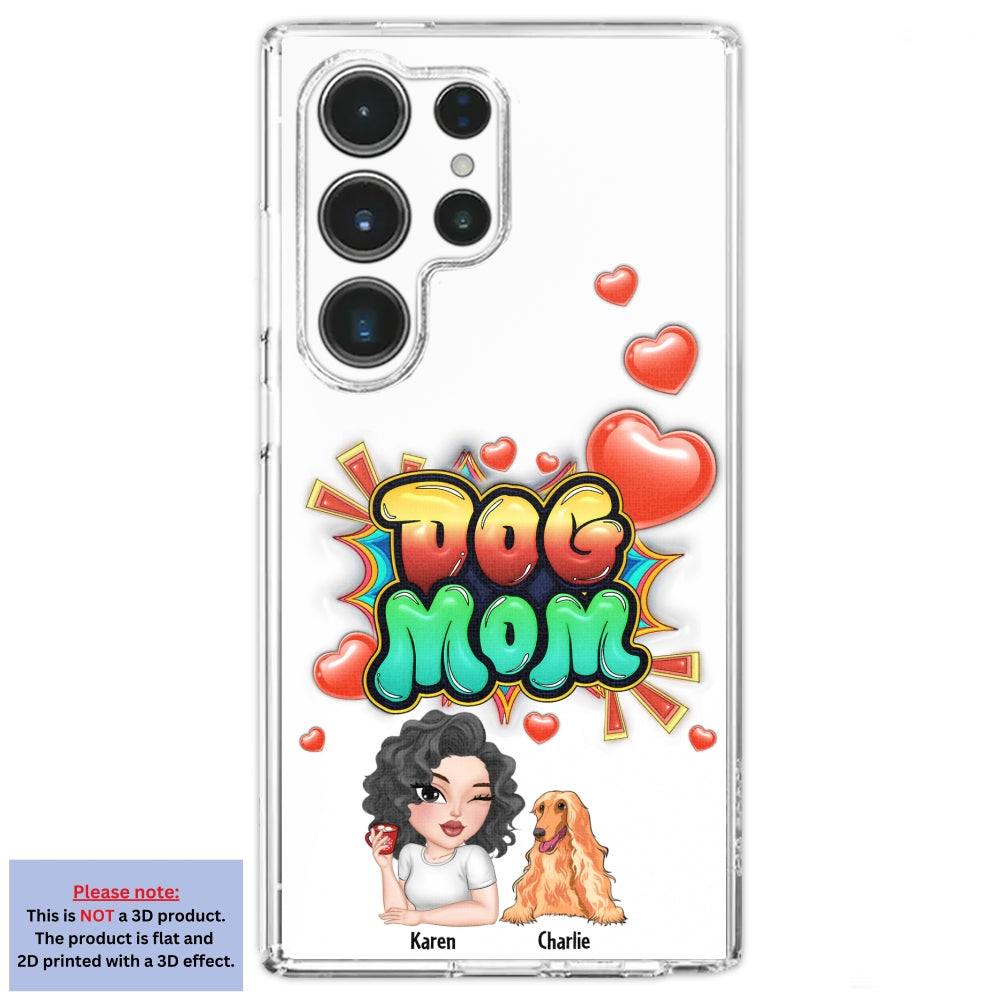 Personalized 3D Inflated Effect Dog Mom Gradient Phone Case - Customizable for Smartphones