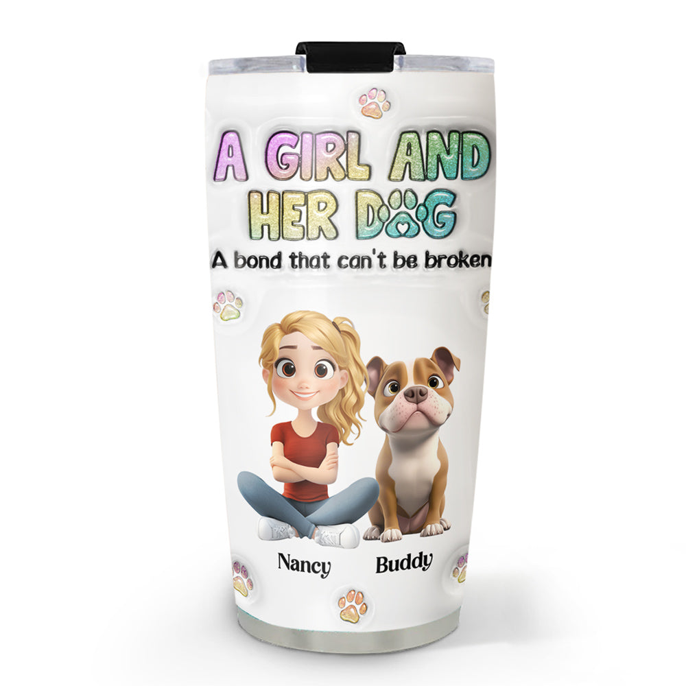 Personalized 3D Inflated Effect Tumbler: A Girl And Her Dog Design