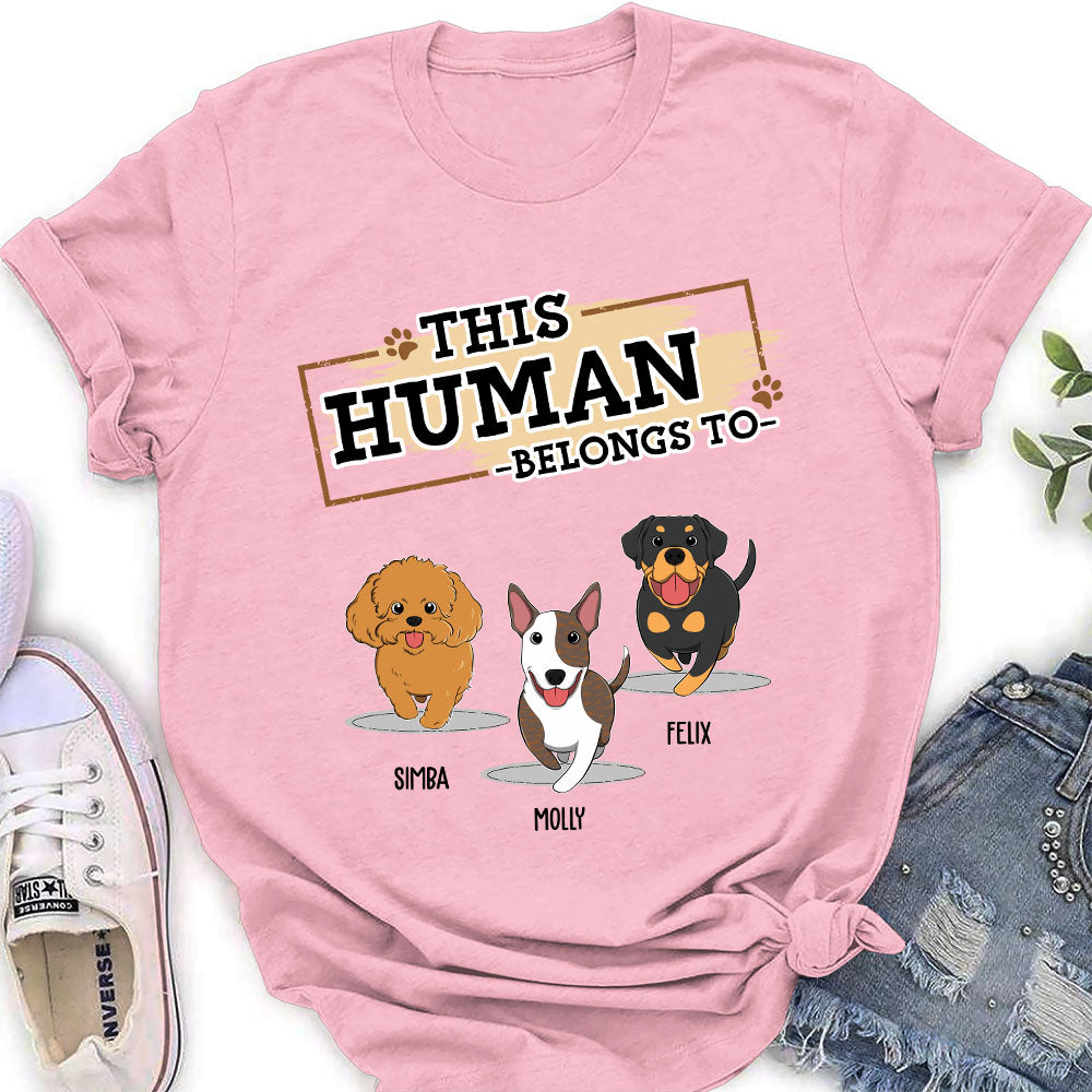 Personalized 'This Human Belongs To Us' Women's T - shirt for Pet Lovers