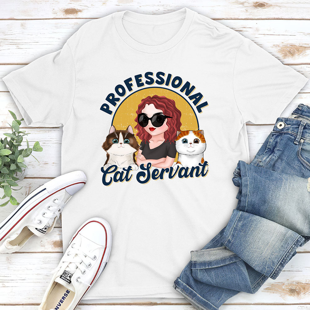 Customizable Professional Cat Servant Cartoon Unisex T-shirt - Ideal Gift for Pet Lovers