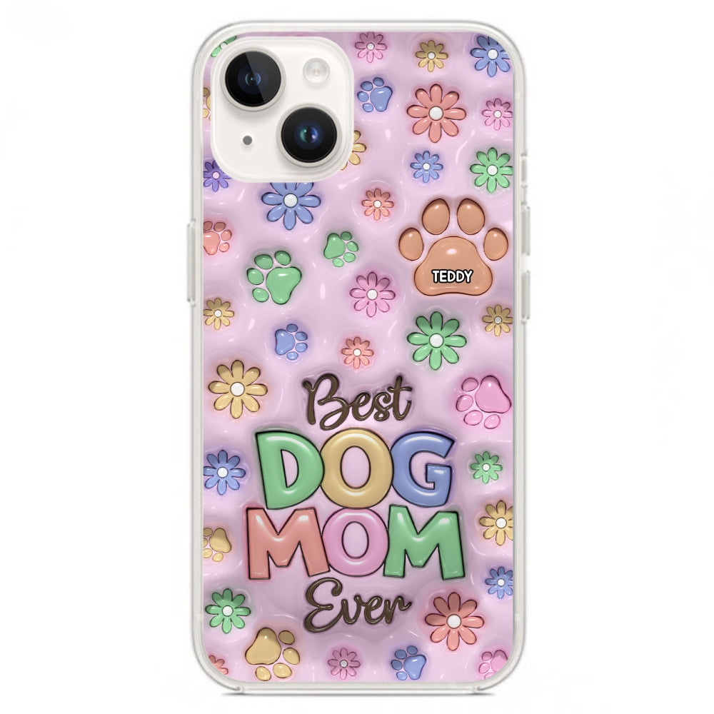 Customizable 3D Inflated Effect Dog Mom Flower And Paw Personalized Phone Case