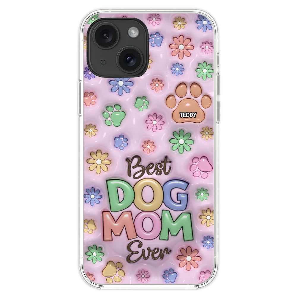 Customizable 3D Inflated Effect Dog Mom Flower And Paw Personalized Phone Case