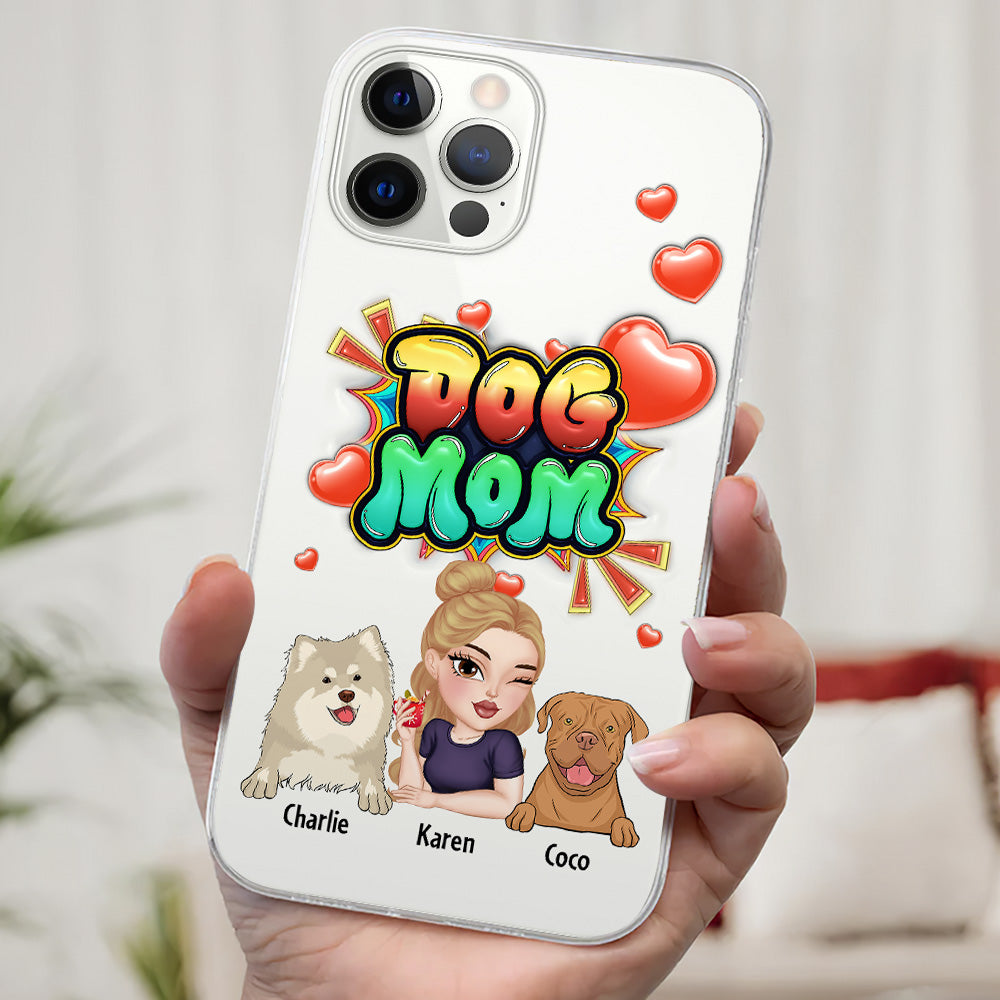 Personalized 3D Inflated Effect Dog Mom Gradient Phone Case - Customizable for Smartphones