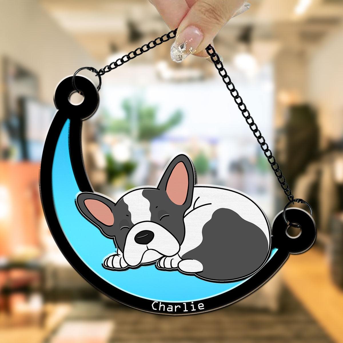 Personalized Curled Dog Sleeping On The Moon Suncatcher - Ideal Home Decor & Gift