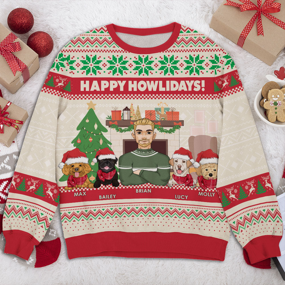 Happy Howlidays - Customizable All-Over Print Personalized Sweatshirt for Pet Lovers