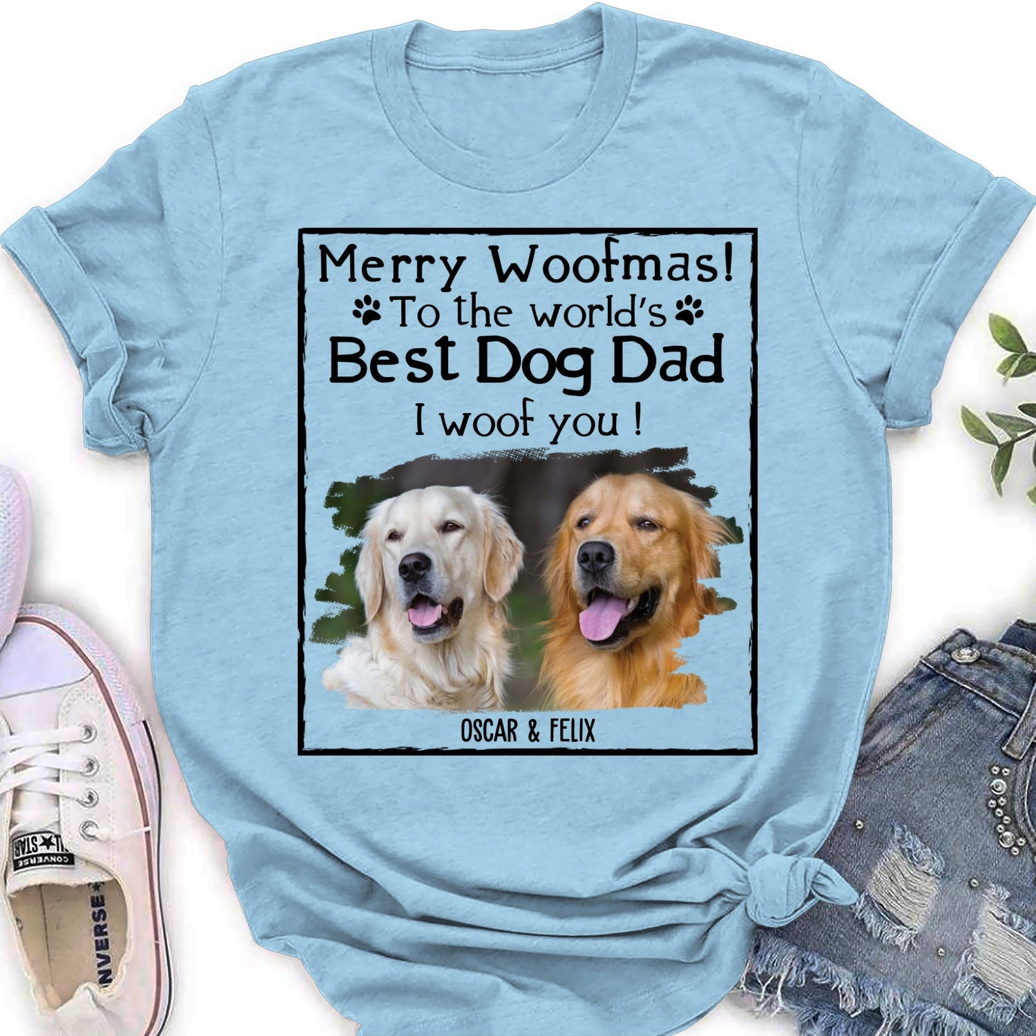 Customizable Woof Dog Dad Mom Christmas Photo Personalized Women's T-Shirt