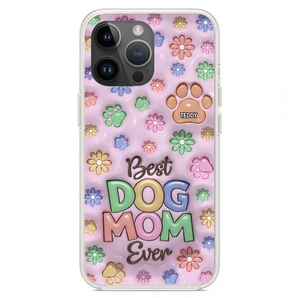 Customizable 3D Inflated Effect Dog Mom Flower And Paw Personalized Phone Case