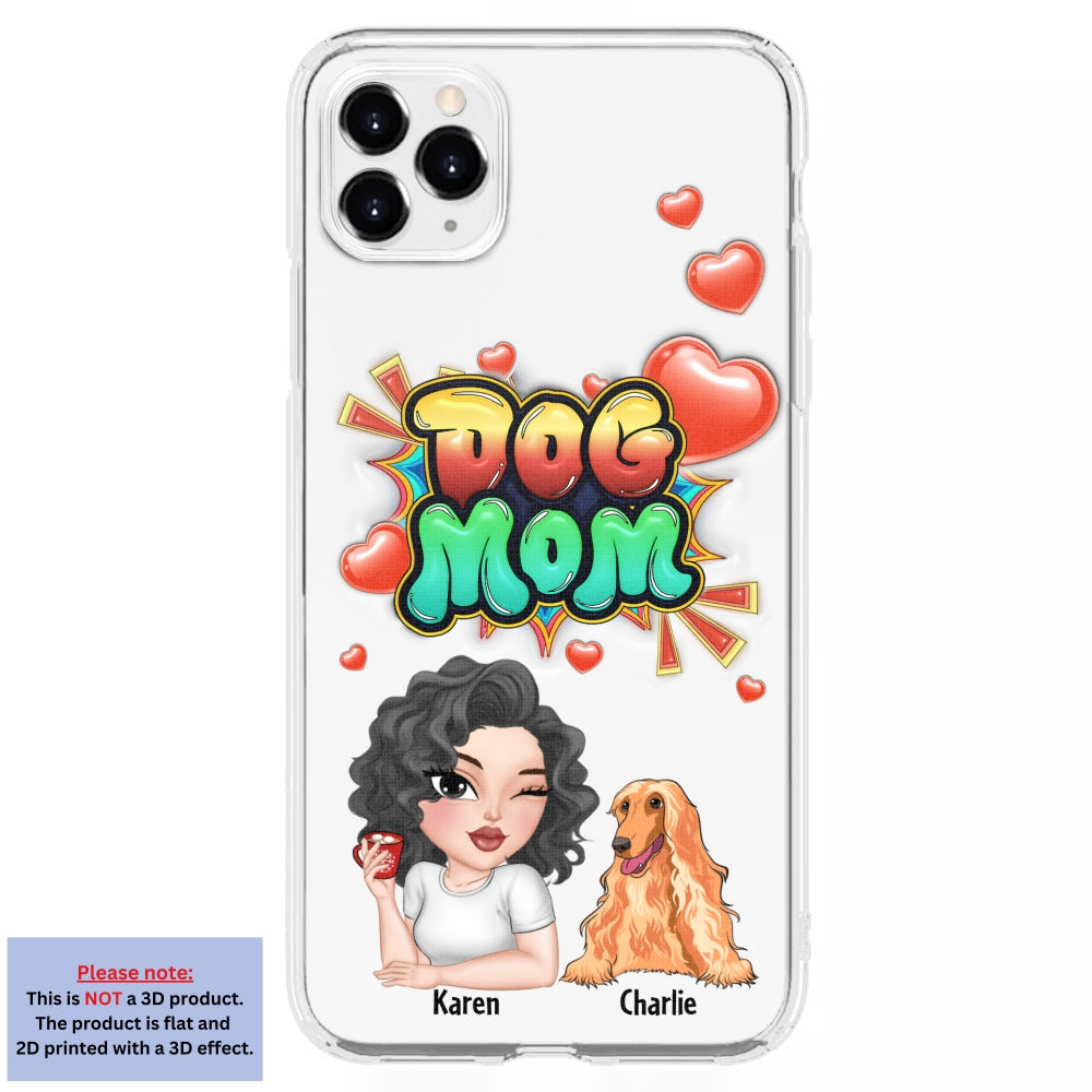 Personalized 3D Inflated Effect Dog Mom Gradient Phone Case - Customizable for Smartphones