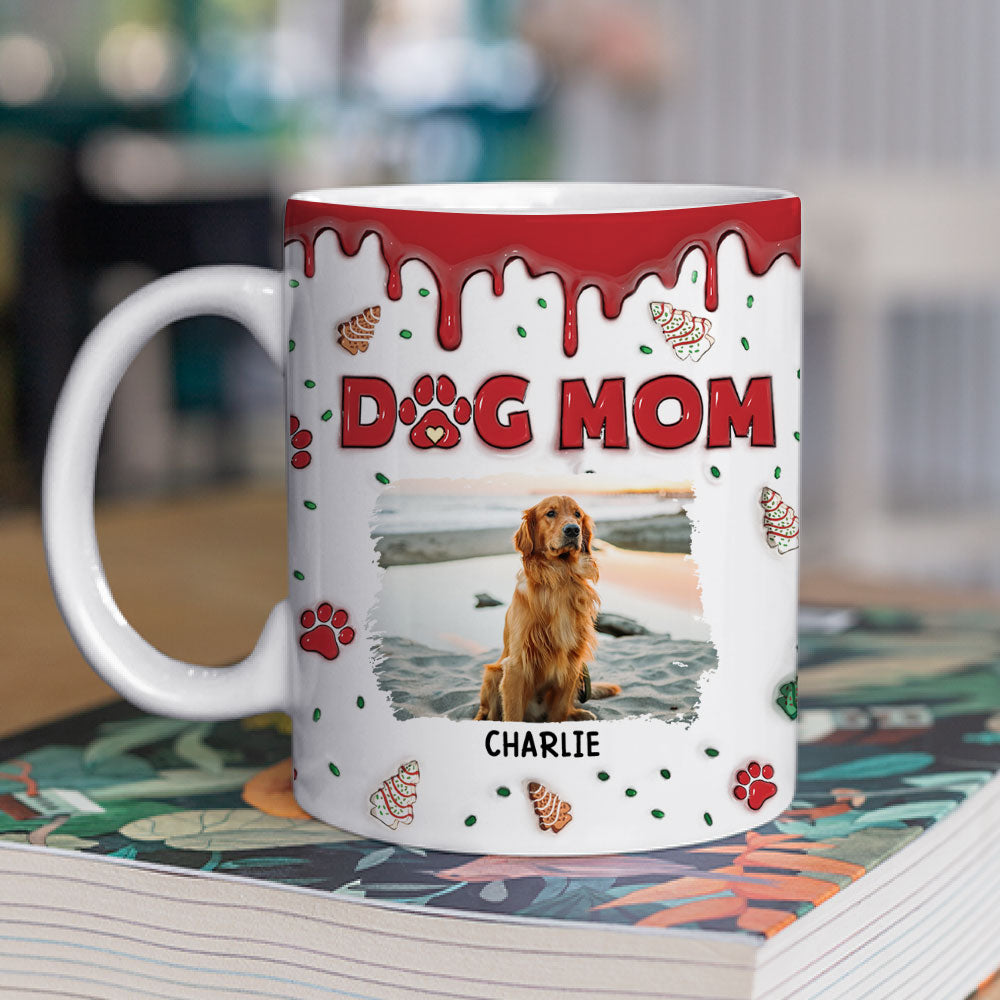 Personalized 3D Inflated Effect Dog Mom Christmas Cake Photo Mug