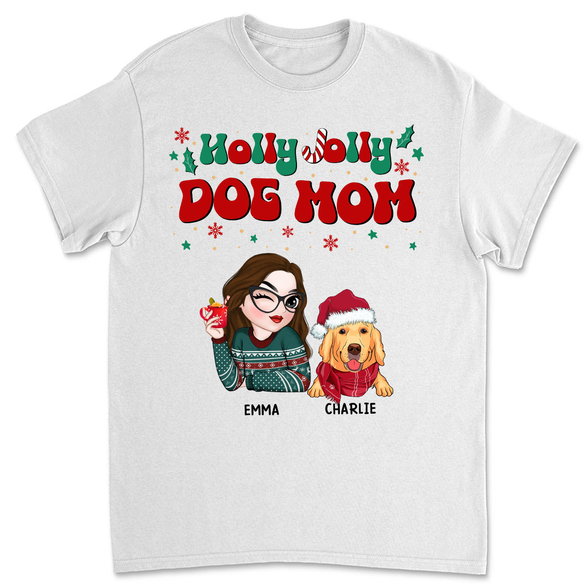 Customizable Unisex Dog Mom Christmas T-shirt - Ideal Gift for Pet Lovers