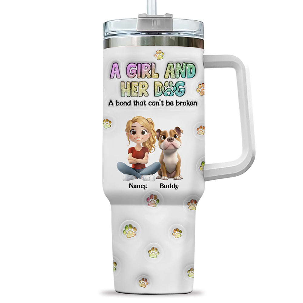 Personalized 3D Inflated Effect Tumbler: A Girl And Her Dog Design