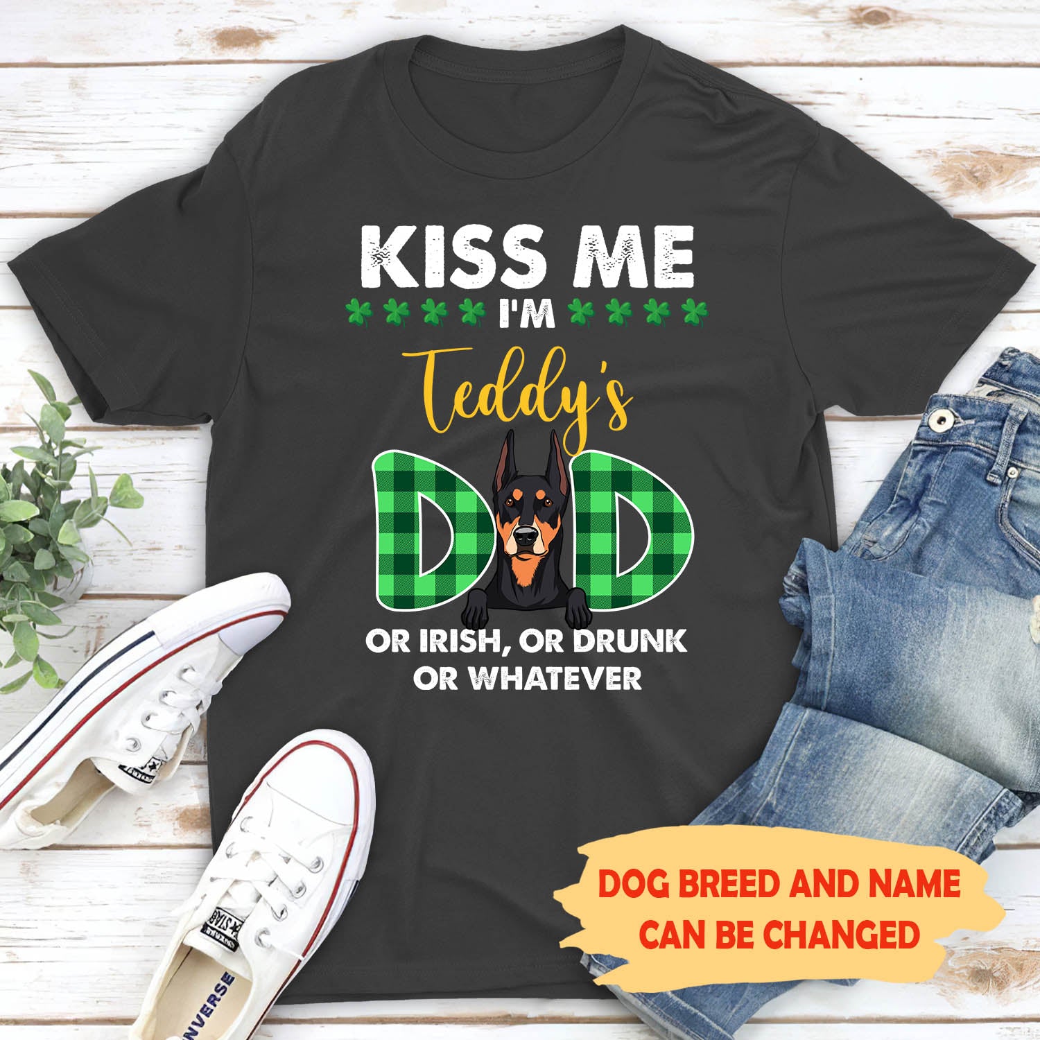 Customizable Unisex Kiss Me Dog Mom/Dad St. Patrick's Day T-shirt - Ideal Gift for Pet Lovers
