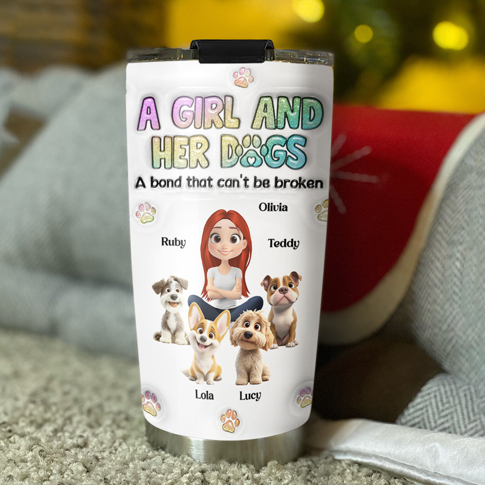 Personalized 3D Inflated Effect Tumbler: A Girl And Her Dog Design